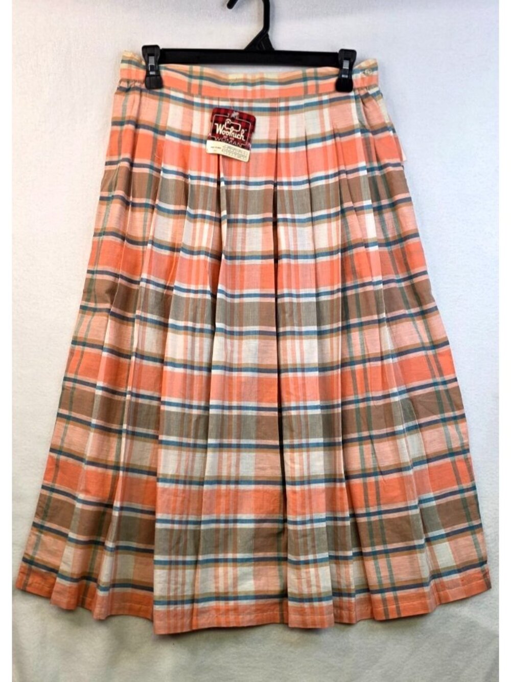 Woolrich Coral Plaid Pleated Midi Skirt USA 4